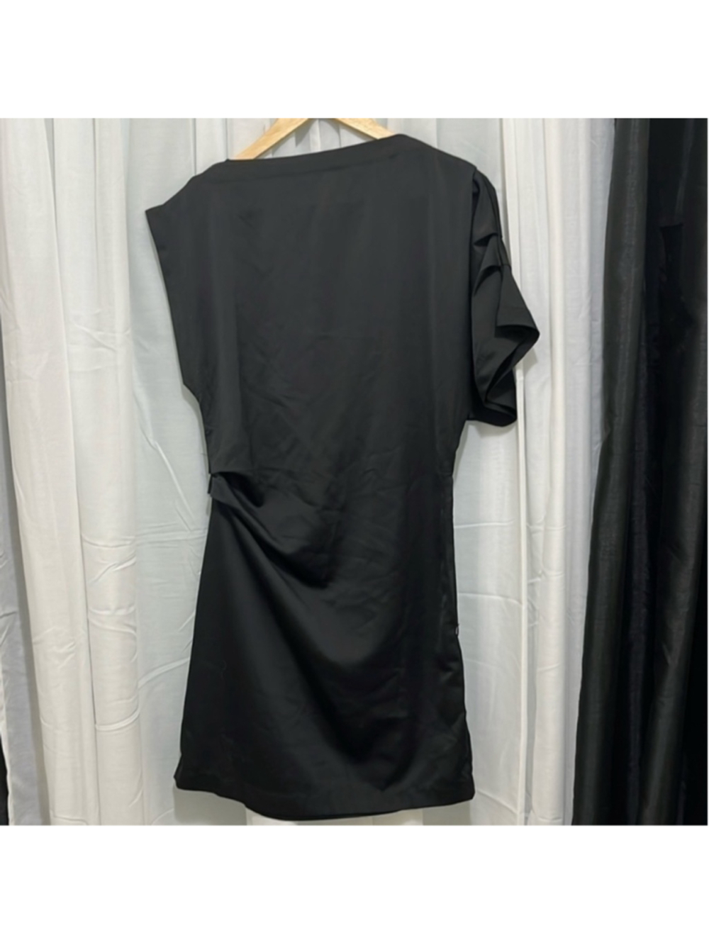 Oak + Fort Ruched Waist High Neck One Shoulder Dress a138